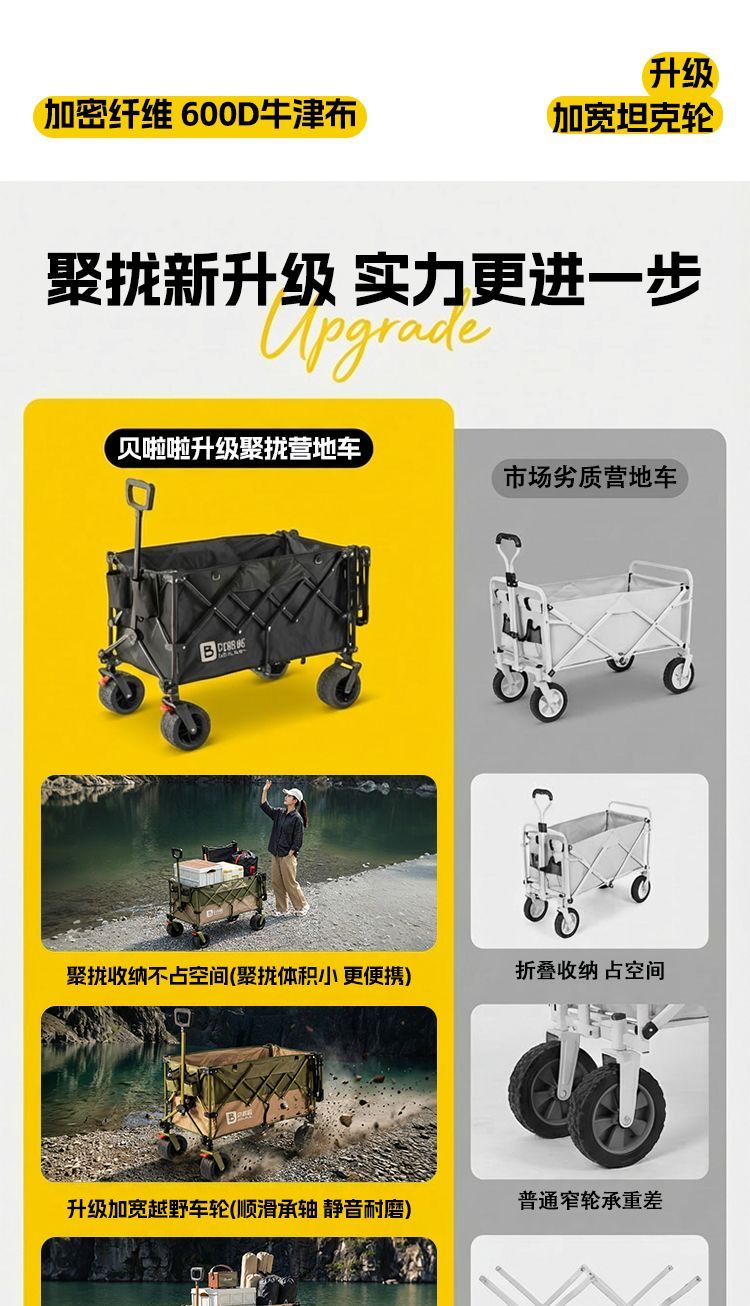 貝啦啦營地車推車戶外摺疊兒童可躺野餐野營旅行營地聚攏露營車