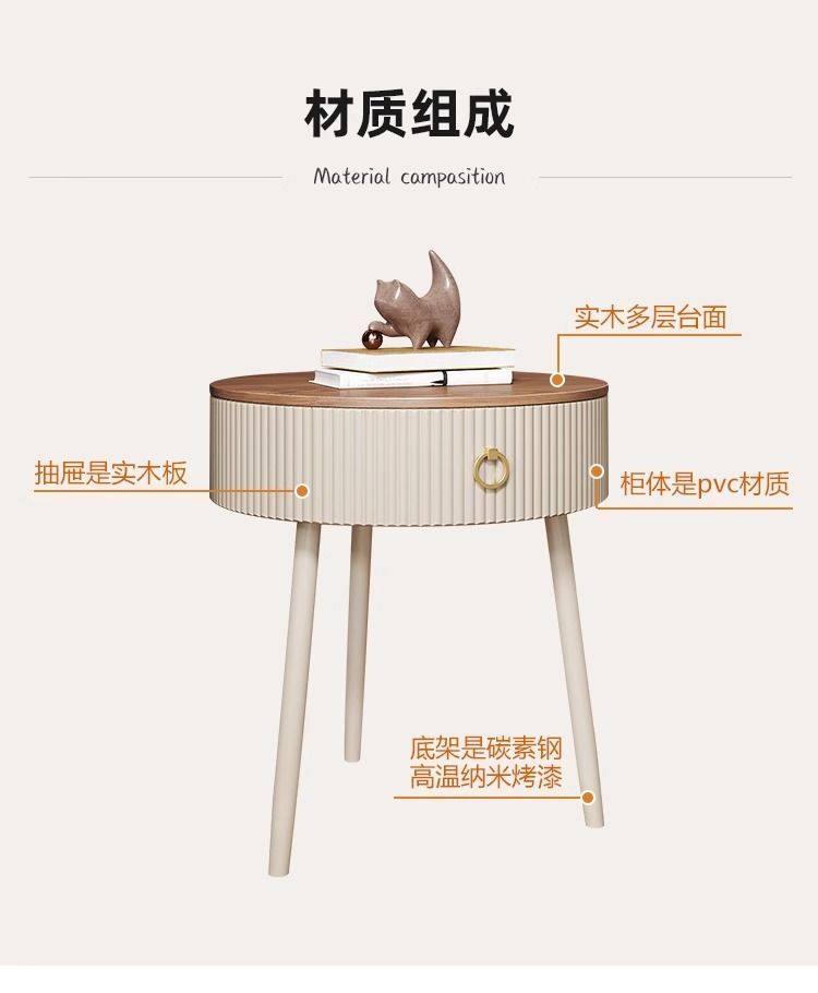 中古風創意邊幾客廳簡約圓形家用臥室牀頭櫃新款帶抽屜儲物置物架
