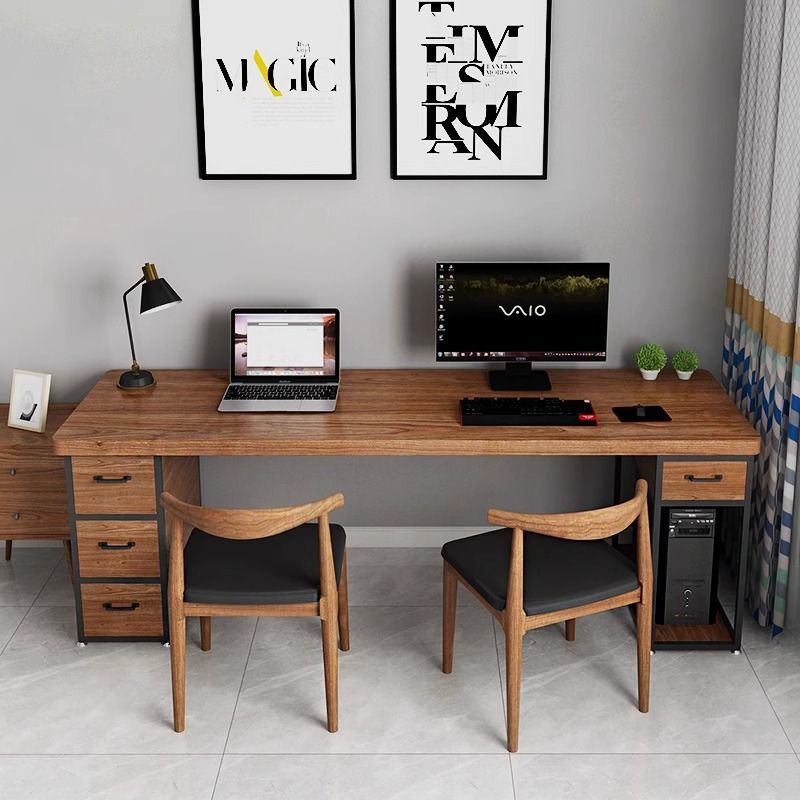 簡約實木書桌一體長條寫字桌臥室大桌子工作臺雙人家用電腦桌