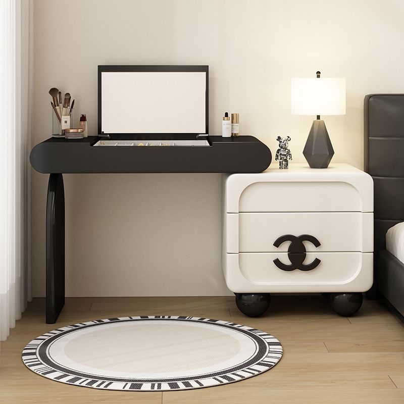 黑白色實木梳妝檯鬥櫃一體臥室簡約現代化妝臺奶油風小戶型化妝桌