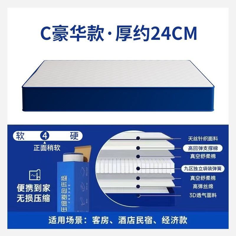藍色記憶棉卷包盒子真空壓縮榻榻米彈簧牀墊加厚家用臥室席夢思墊