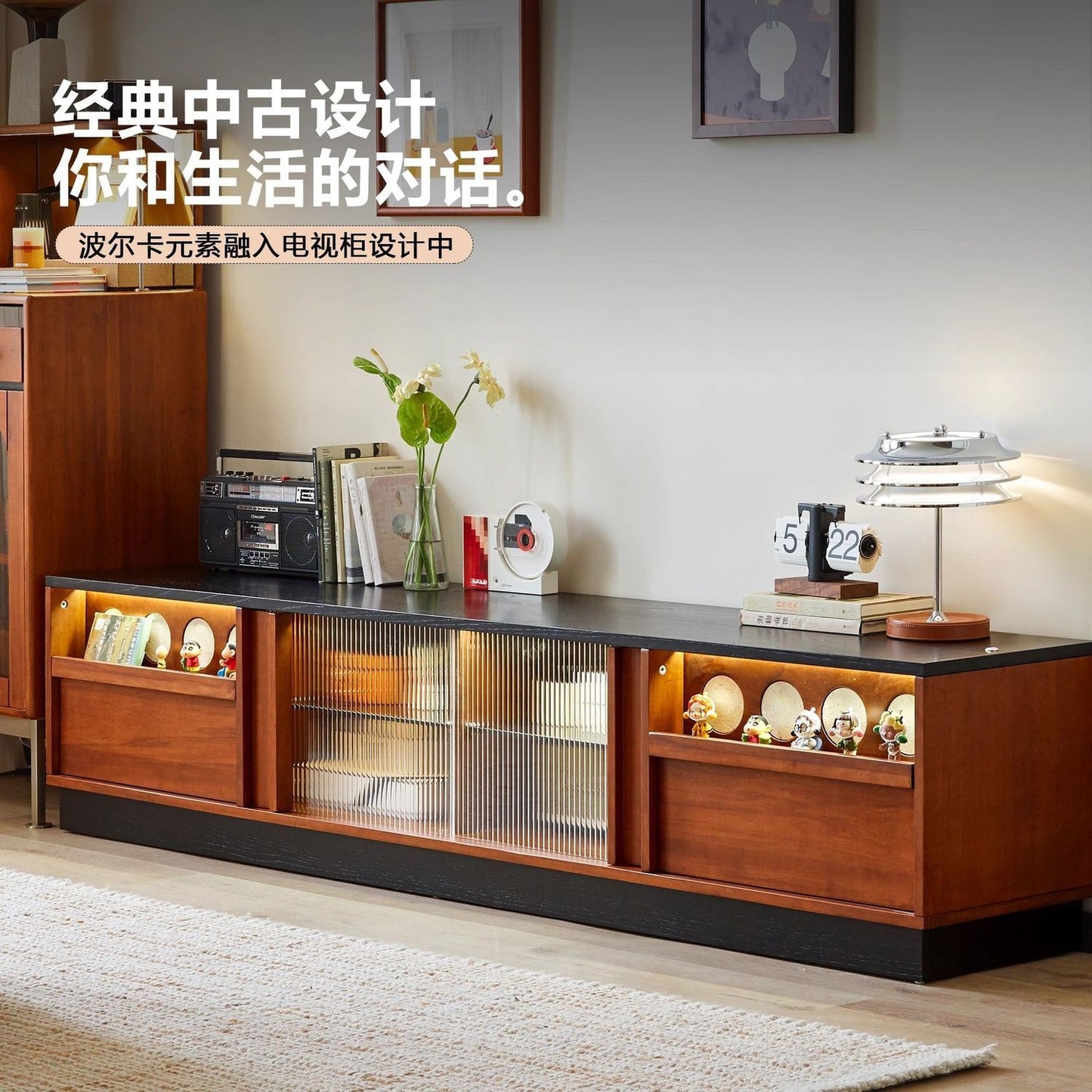 復古實木客廳電視櫃巖板面地櫃中古松木家用包豪斯落地櫃小戶型
