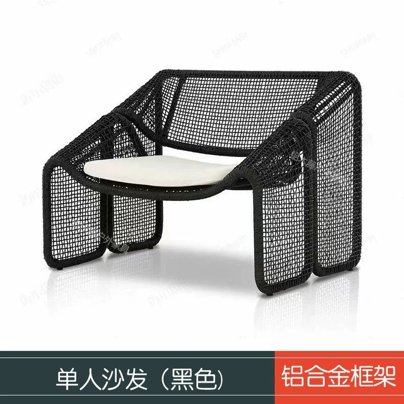 户外双人沙发藤编室外休闲庭院防水阳台躺椅样板房客厅小藤椅家具