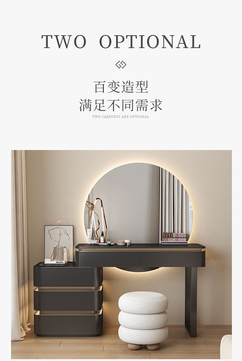 黑色化妝臺鬥櫃一體輕奢現代臥室設計師高級感實木化妝桌2024新款