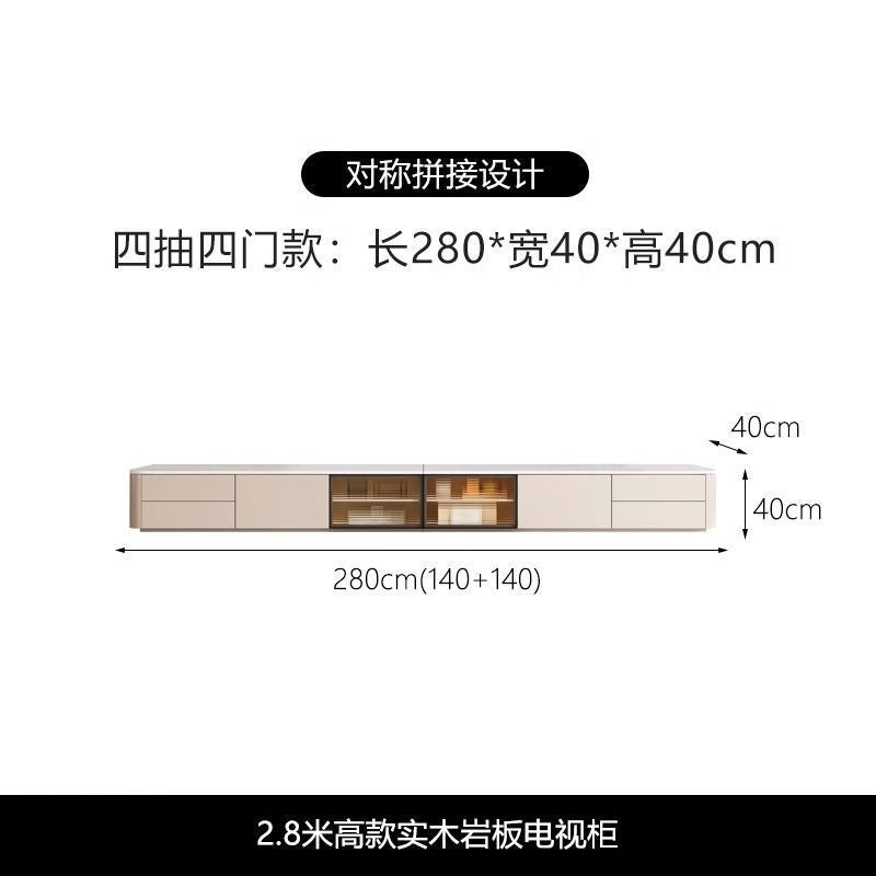 實木落地高款電視櫃法式輕奢高級感巖板地臺新款現代簡約客廳地櫃