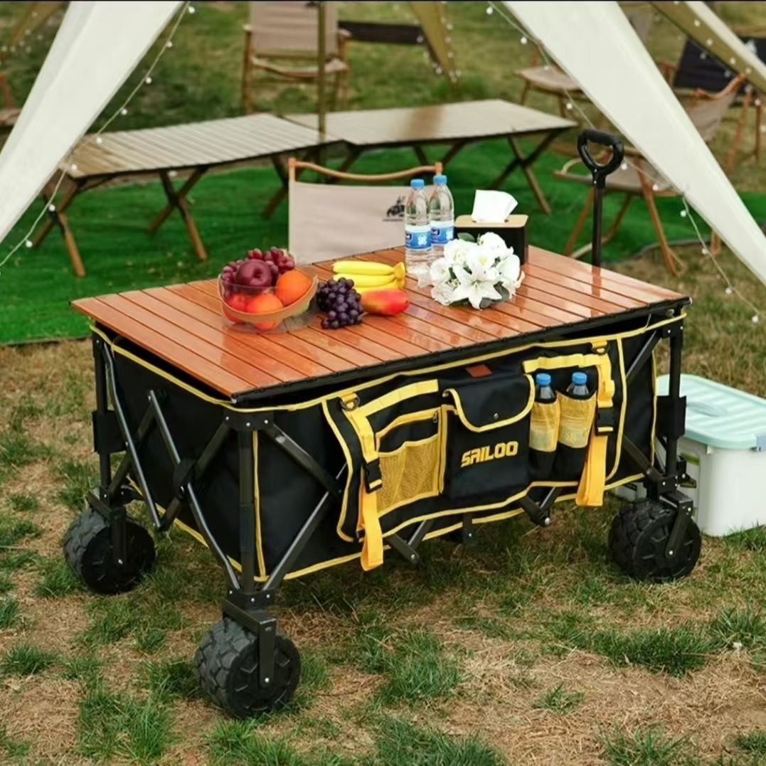 全新鋁合金露營車營地車推車超大野營車摺疊車便攜聚攏推車野營