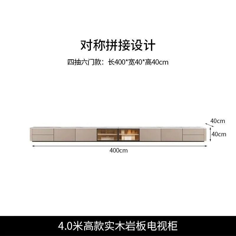 輕奢實木電視櫃簡約現代巖板客廳家用地臺地櫃意式極簡玻璃影視櫃