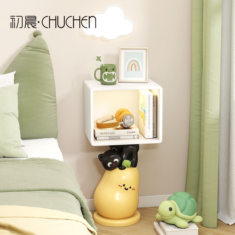 初晨卡通牀頭櫃創意可愛設計感帶燈落地擺件臥室家用窄櫃儲物櫃子