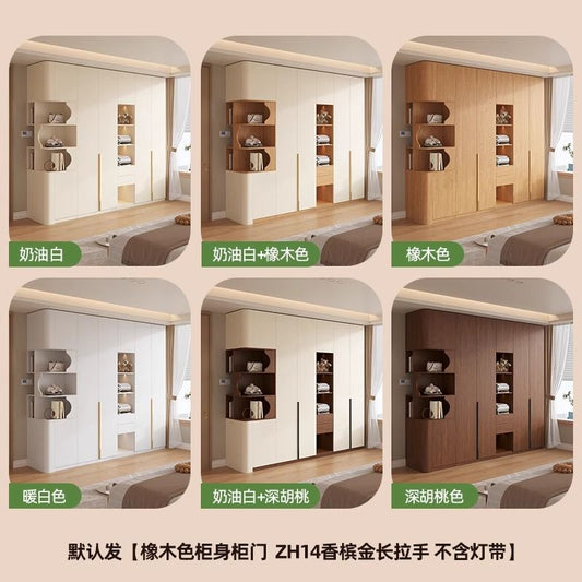 定製一門到頂圓弧衣櫃新款2025爆款家用臥室橡木色收納櫃衣櫥櫃子