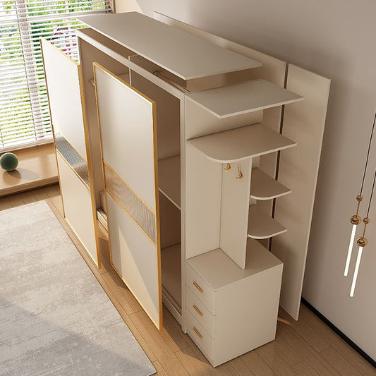 實木推拉門衣櫃家用臥室奶油風小戶型儲物收納櫃子移門網紅大衣櫥