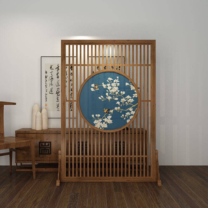 現代中式屏風客廳實木隔斷古典新中式鏤空座屏九魚聚財玄關裝飾牆