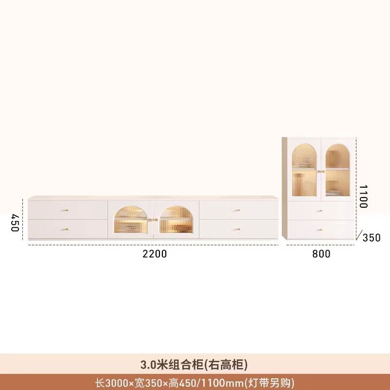 奶油風小戶型茶几電視櫃組合客廳鬥櫃家用法式輕奢定製玻璃落地櫃
