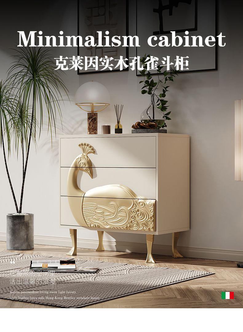 輕奢風實木玄關櫃立體雕刻孔雀鬥櫃抽屜櫃美式古典實木鞋櫃收納櫃