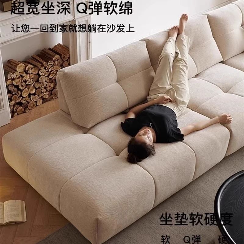 奶油吐司風像素功能沙發新款加厚豆腐塊精品法式雪尼爾絨貴妃沙發