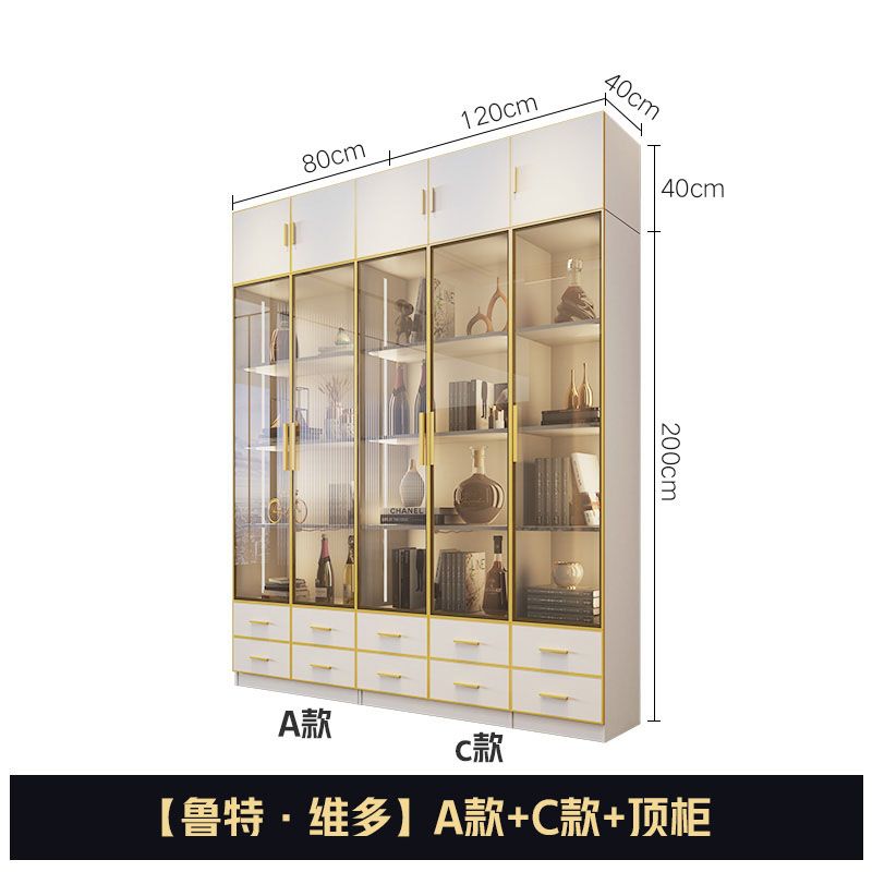 轻奢书柜电脑桌一体组合办公书橱小户型现代简约玻璃门多功能酒柜