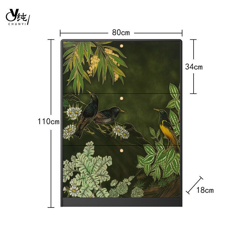 《蘭間雀》法式中古風花鳥實木鞋櫃門口入戶玄關裝飾櫃收納儲物櫃