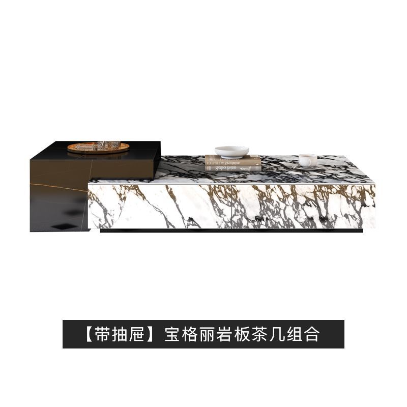 法式寶格麗巖板電視櫃大理石紋巖板現代輕奢長款奶油茶几地櫃組合