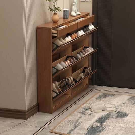 實木超薄款翻鬥鞋櫃家用門口進門廳玄關窄櫃大容量收納17cm傾斜式