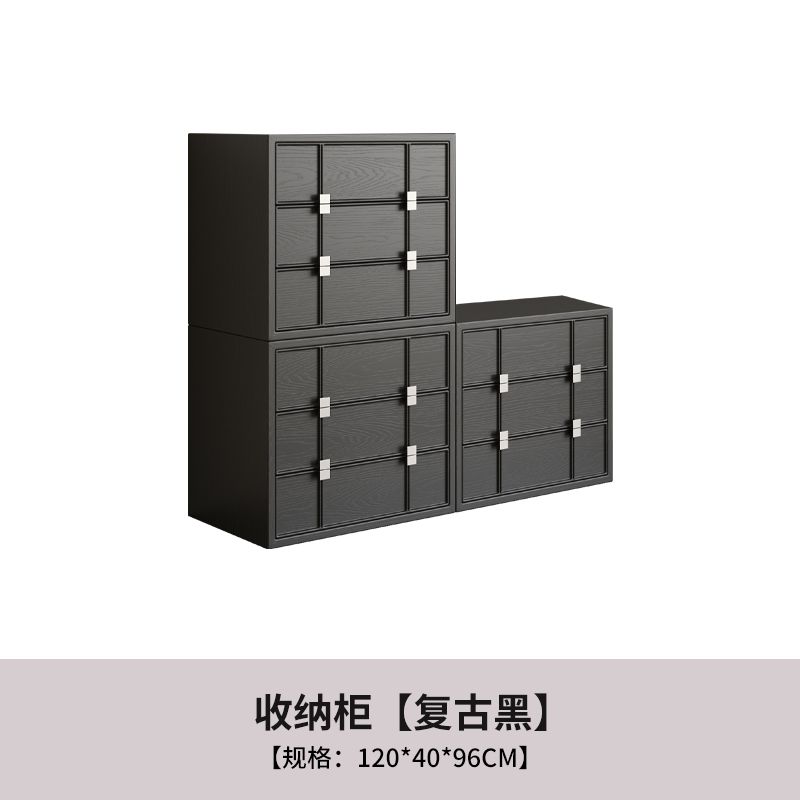 白蠟木棋盤格實木模塊櫃中古現代簡約鬥櫃餐邊儲物牀頭客廳櫃組合