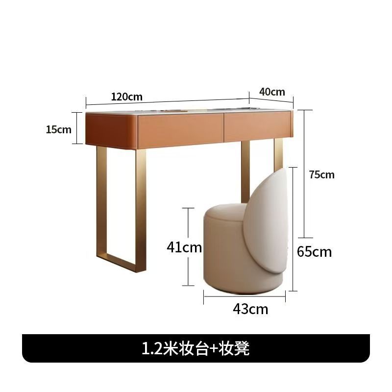 馬鞍皮巖板梳妝檯現代簡約臥室一體化妝桌小戶型網紅帶收納ins