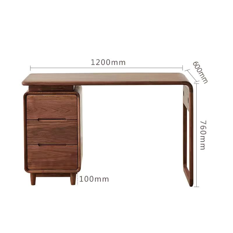 一體黑胡桃木書桌房間電腦桌網紅寫字檯書房全實木辦公桌新中式