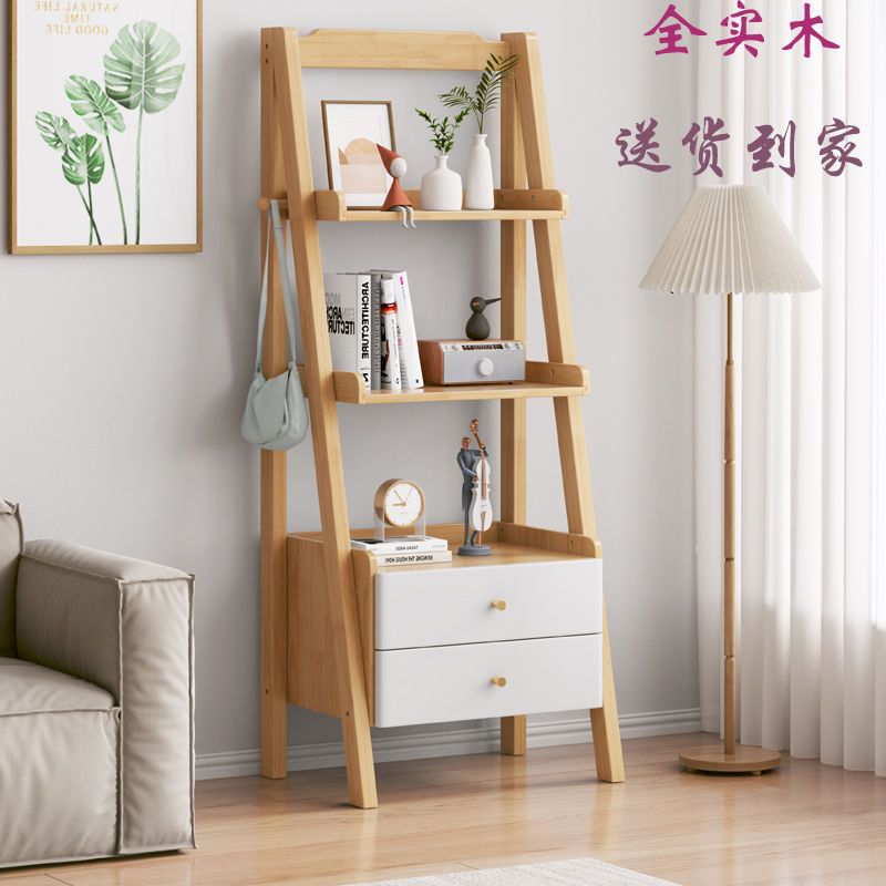 全實木牀頭櫃書架組合牀頭臥室房間展廳客廳儲物收納置物落地書架