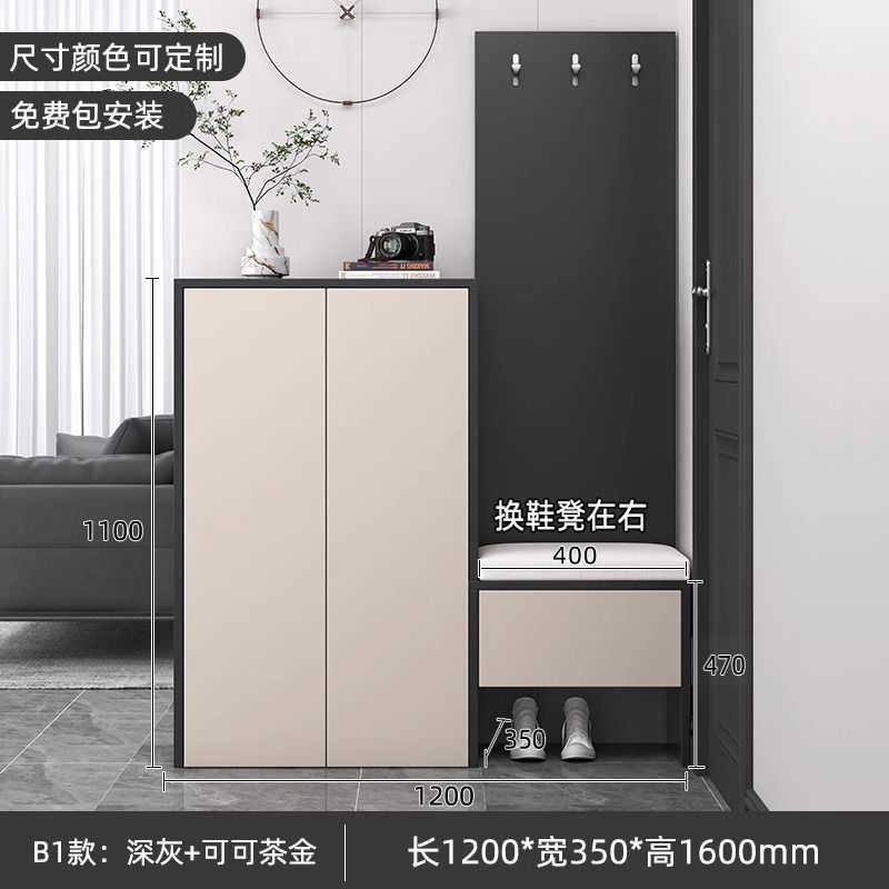 鞋櫃輕奢進門玄關櫃帶換鞋凳家用門口客廳現代簡約定製儲物收納櫃