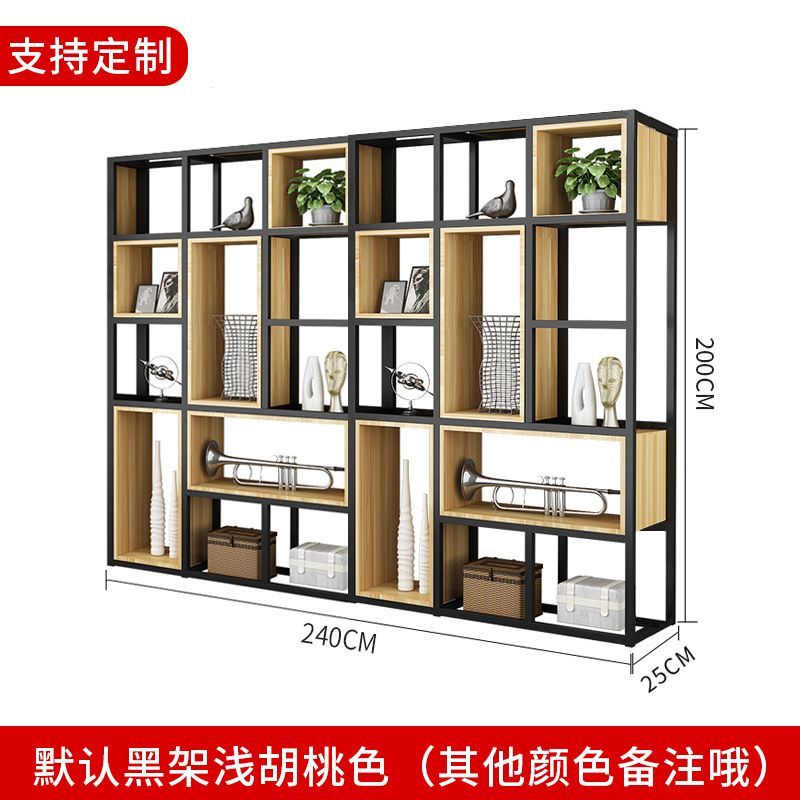 美式铁艺置物架落地屏风隔断客厅实木书架办公室多层展示架收纳架