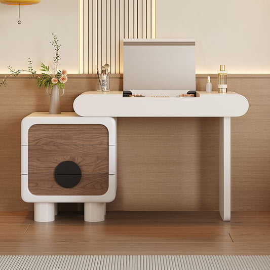 曼蒂羅蘭熊貓梳妝檯鬥櫃一體臥室奶油復古風小戶型新款翻蓋化妝桌