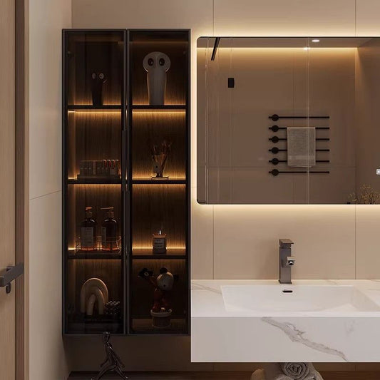 高端浴室櫃組合胡桃木色中古風巖板陶瓷無縫盆衛生間洗臉盆櫃