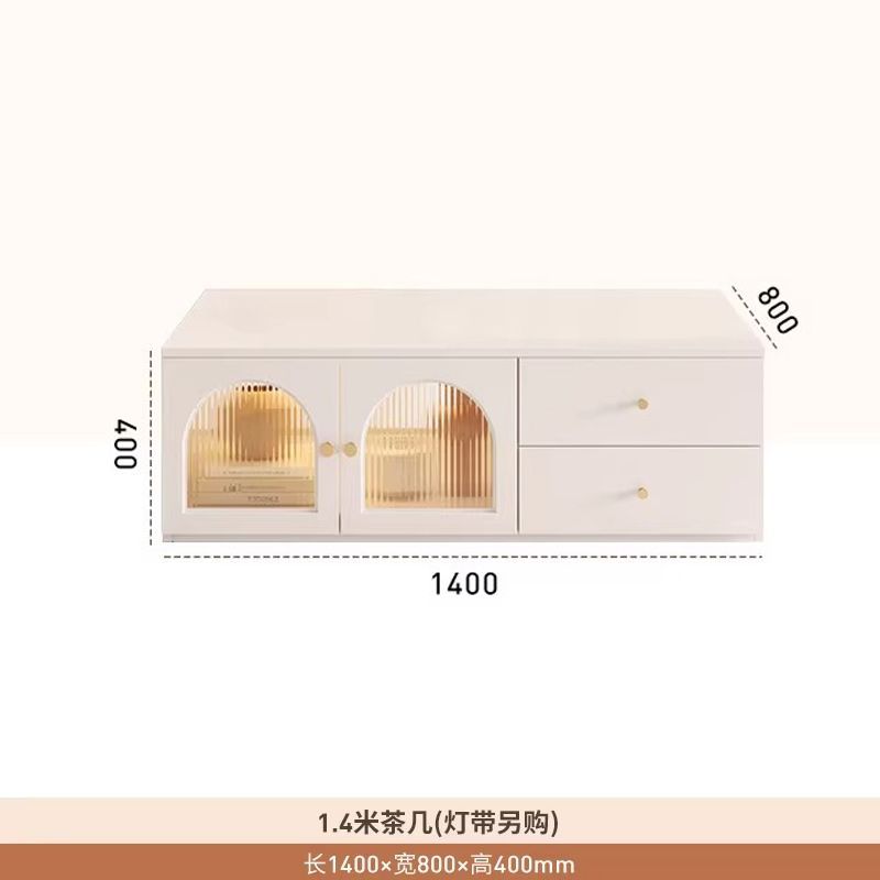 奶油風小戶型茶几電視櫃組合客廳鬥櫃家用法式輕奢定製玻璃落地櫃