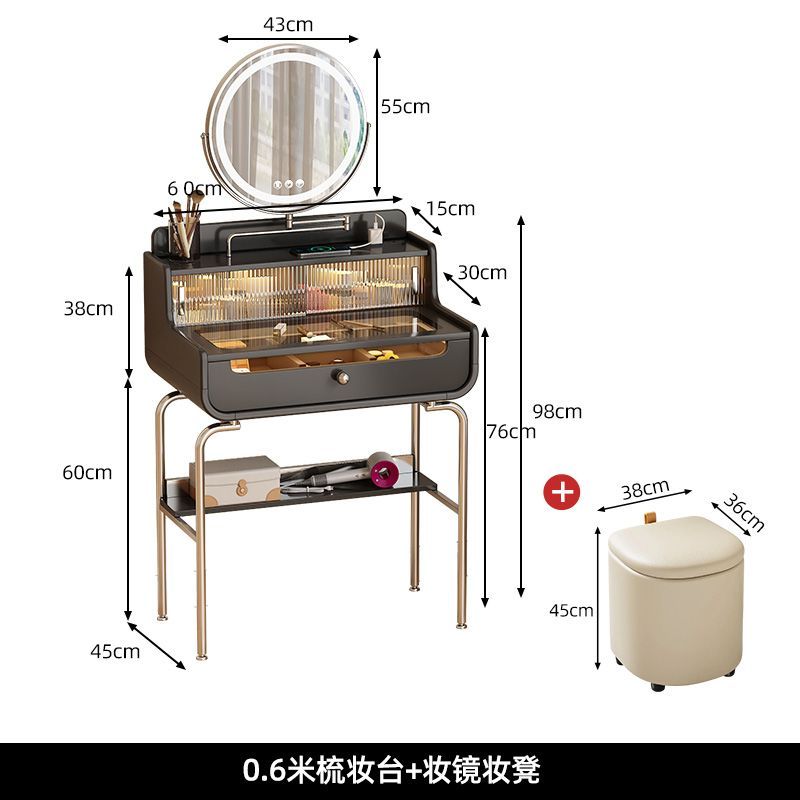 黑色高級感牀頭化妝桌化妝櫃一體輕奢主臥室實木首飾櫃梳妝化妝臺