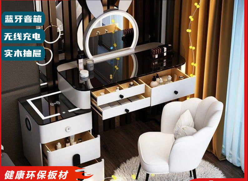轻奢风钢化玻璃多功能智能无线充电卧室梳妆台现代简约高感化妆桌