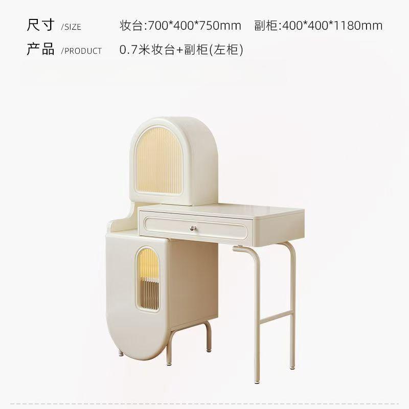 實木收納臥室梳妝檯奶油風化妝桌網紅ins高級簡約型小戶型白色櫃