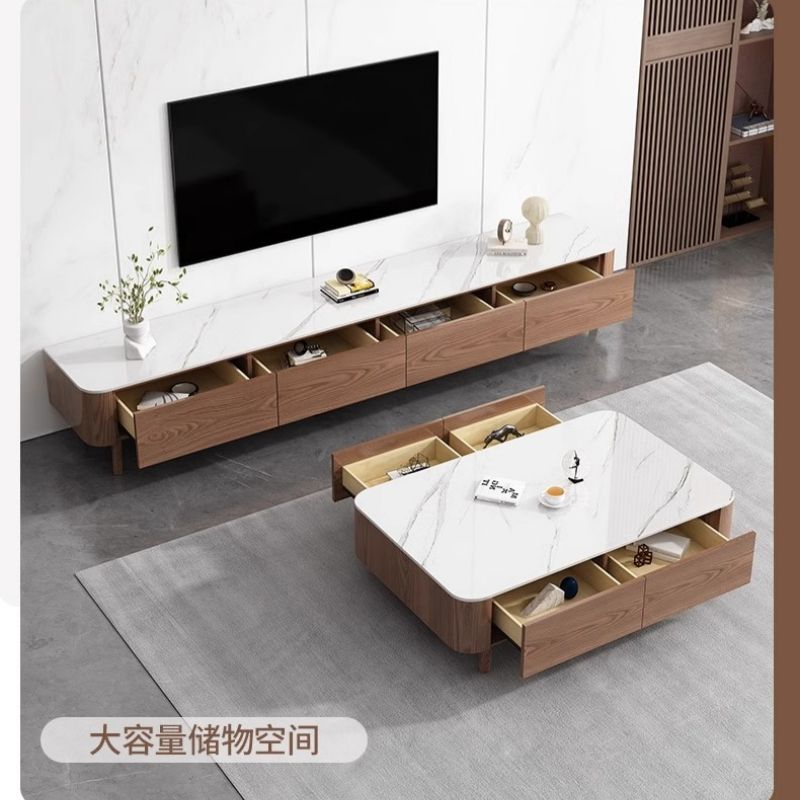 全实木电视机柜现代简约客厅家用收纳储物柜一体落地原木茶几组合