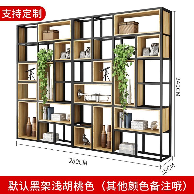 美式铁艺置物架落地屏风隔断客厅实木书架办公室多层展示架收纳架