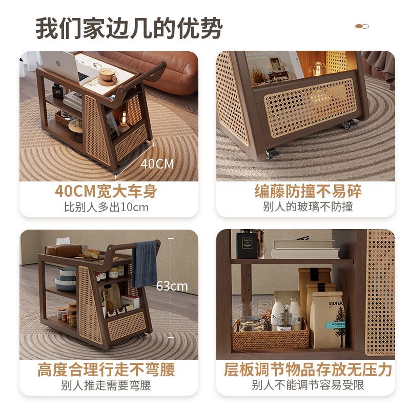 尚馨阁实木移动茶几小推车沙发边几侧边柜客厅巴士餐车可移动茶台