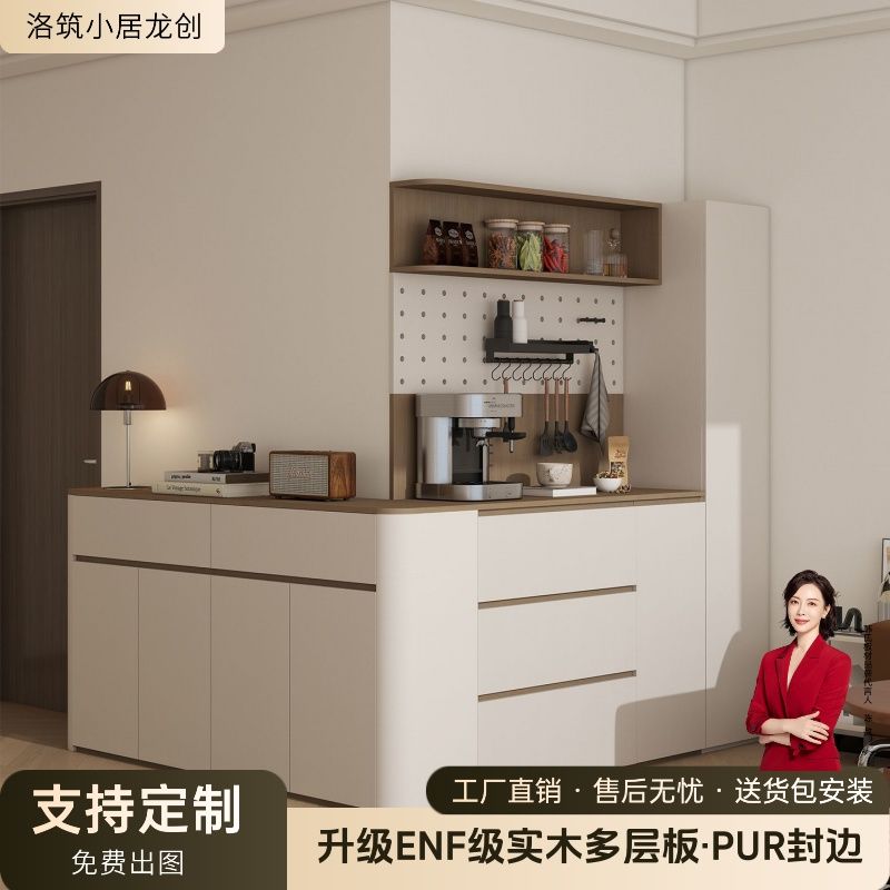 實木復古奶油風餐邊櫃鞋櫃一體靠牆客廳轉角收納儲物櫃置物櫃定製