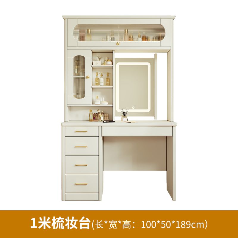 實木奶油白梳妝檯伸縮鏡梳妝檯隱藏鏡化妝櫃省空間化妝桌現代妝臺
