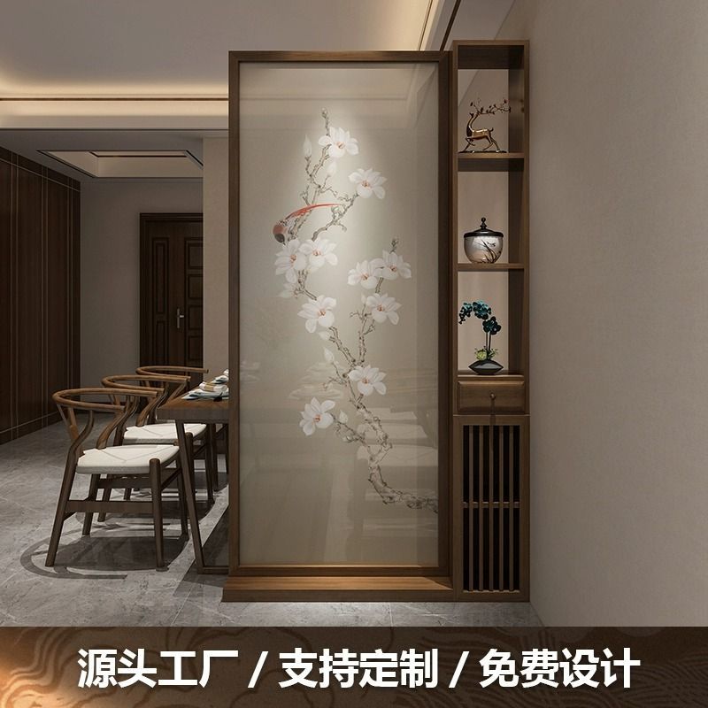 新中式實木入戶屏風隔斷櫃客廳書房玄關簡約房間定製格柵入門座屏