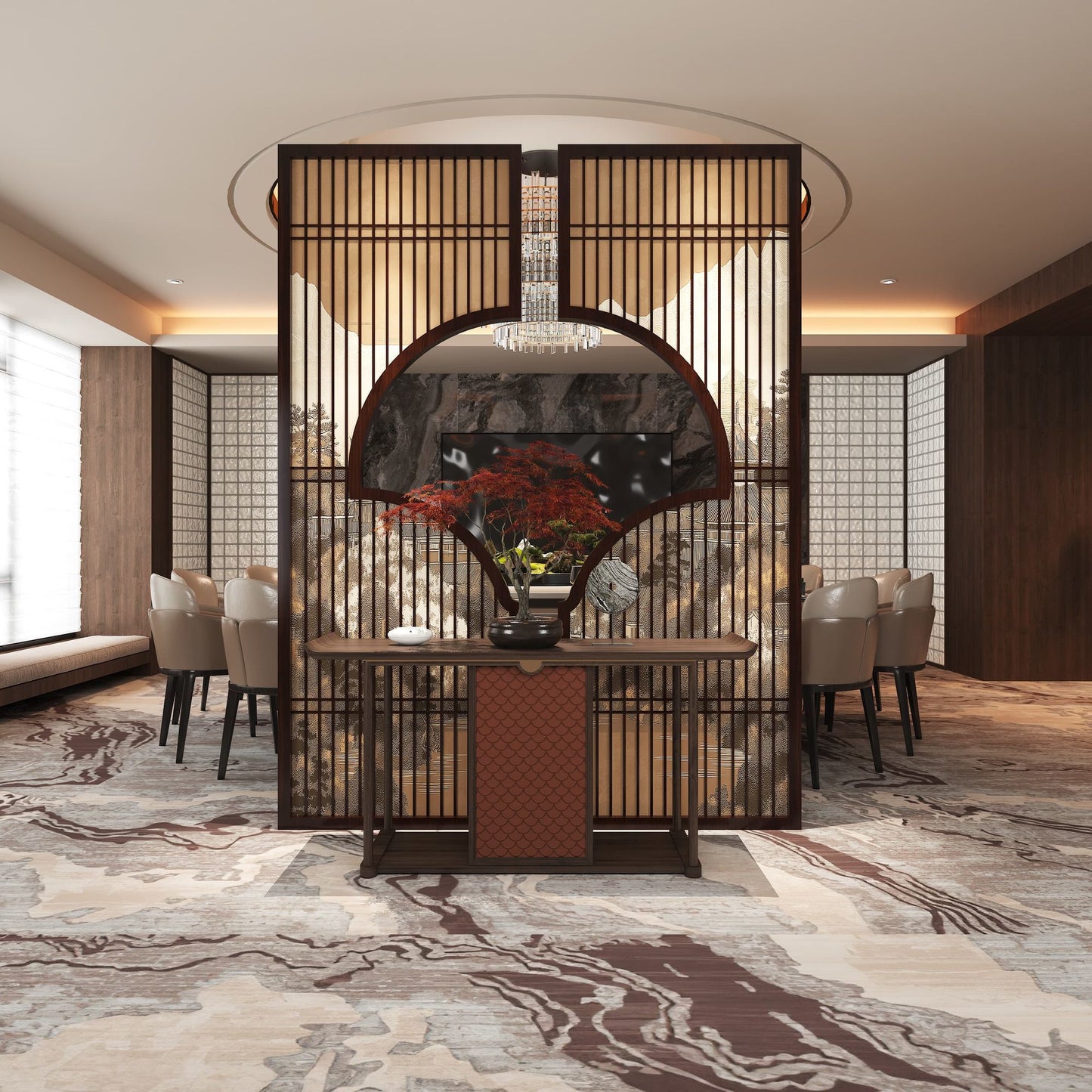 新中式實木屏風隔斷客廳玄關裝飾隔斷牆餐廳酒店背景牆格柵定製