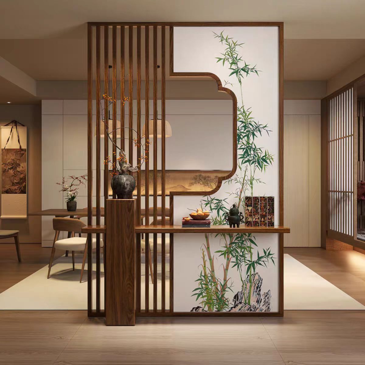實木屏風隔斷宋代美學格柵鏤空頂天立地遮擋茶室客廳中式頂天立地