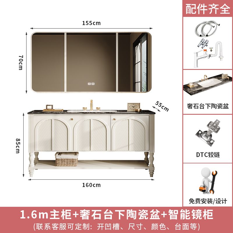 落地式橡木法式復古浴室櫃組合衛生間洗漱臺洗手盆櫃衛浴櫃一體盆
