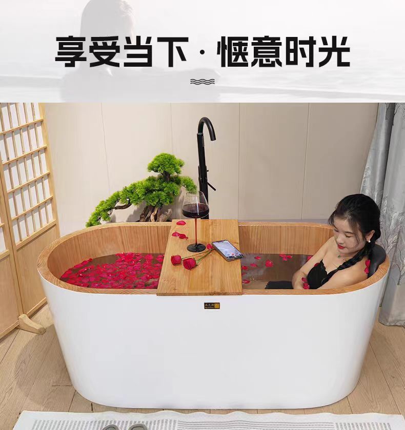 獨立日式木質獨立式浴缸泡澡木桶小戶型家用酒店民宿雙人成人浴盆