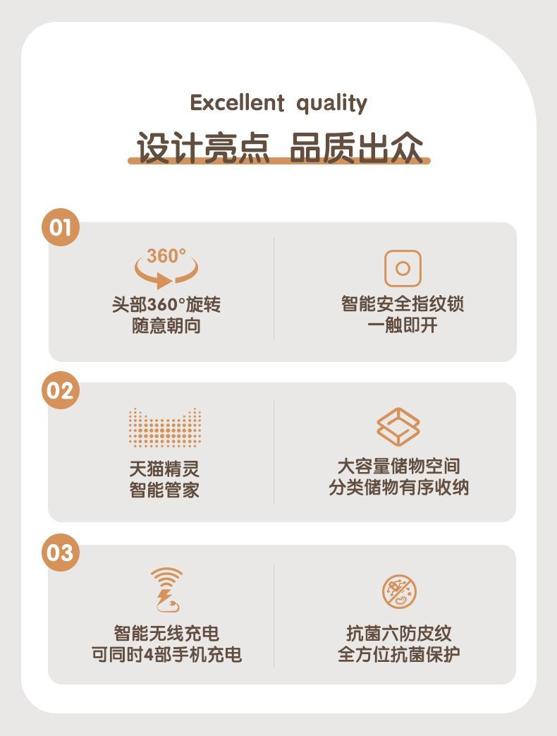 網紅小型可旋轉機器人牀頭櫃替代品創意邊櫃臥室牀邊置物櫃指紋鎖