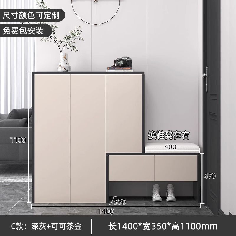 鞋櫃輕奢進門玄關櫃帶換鞋凳家用門口客廳現代簡約定製儲物收納櫃