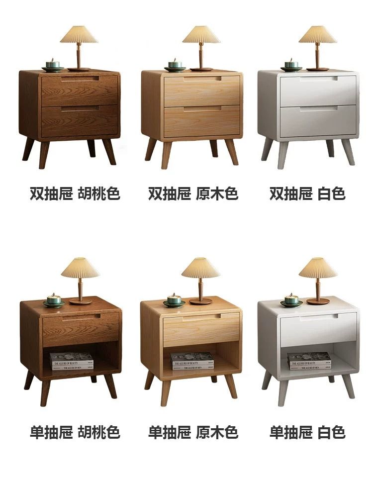 全實木三抽牀頭櫃現代簡約橡膠木原木北歐家用臥室收納儲物櫃鬥櫃