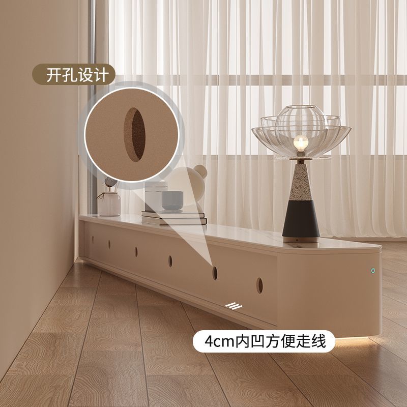 輕奢巖板電視櫃實木現代簡約奶油風小戶型極簡卡其色茶几組合地櫃