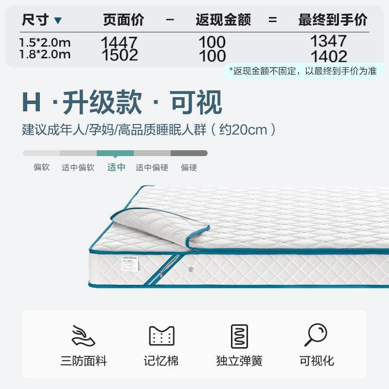 【限量搶購】睡眠獨立彈簧牀墊記憶棉軟墊可拆洗捲包