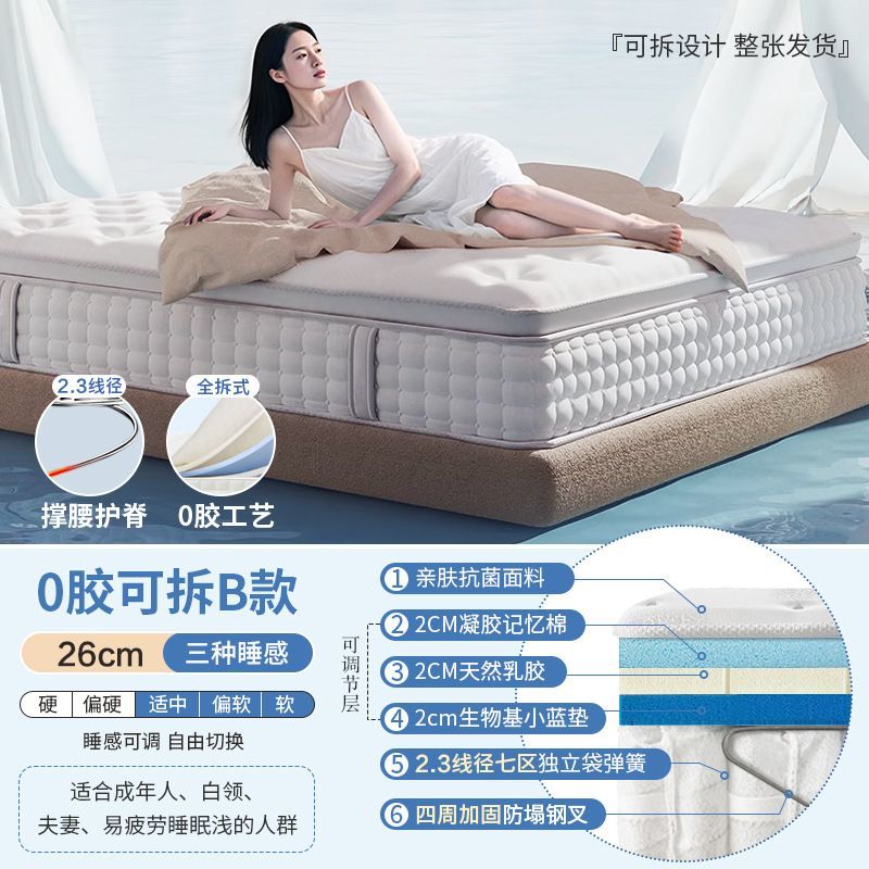 藍色記憶棉盒子牀墊超軟酒店超軟乳膠牀墊獨立彈簧席夢思壓縮捲包